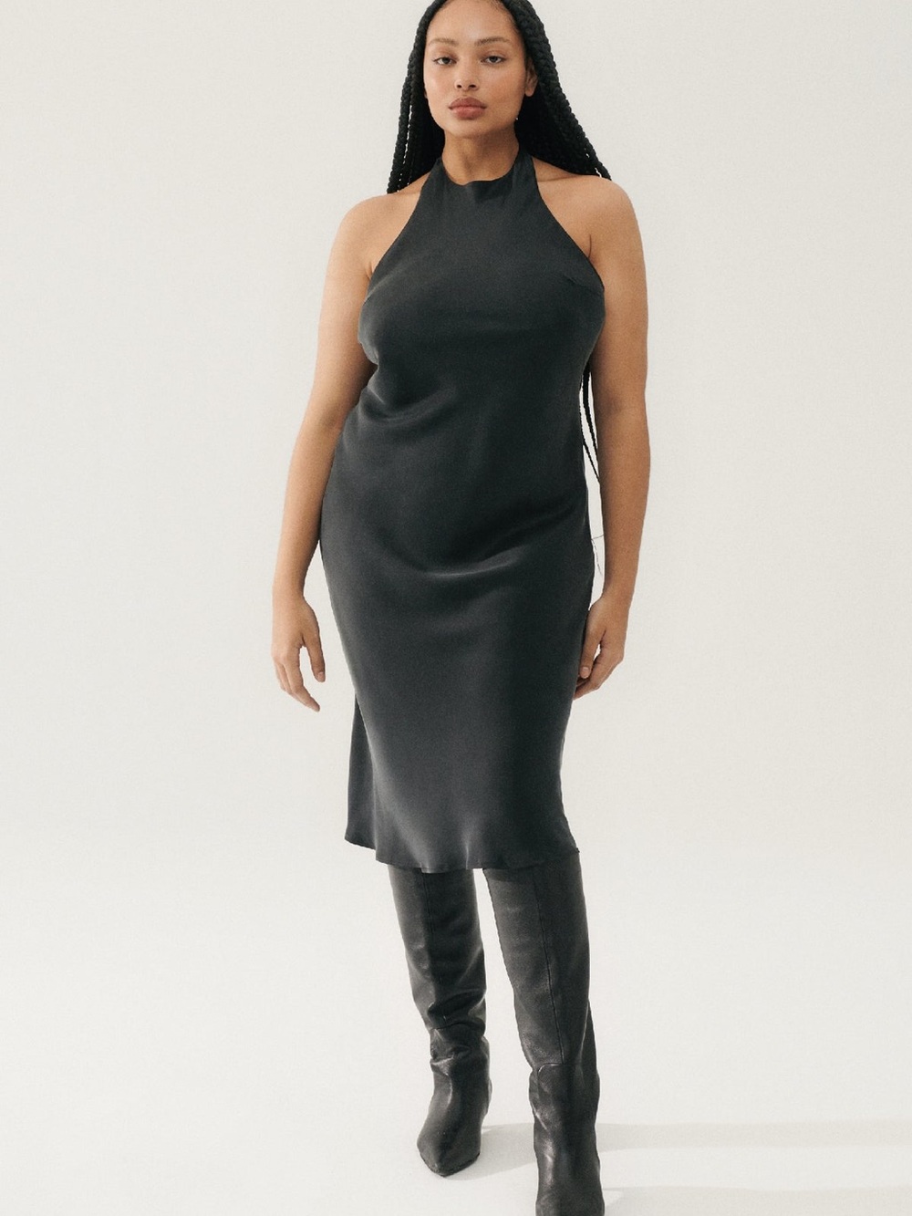 Silk Laundry Halter Dress (Black) - Picture 4 of 7